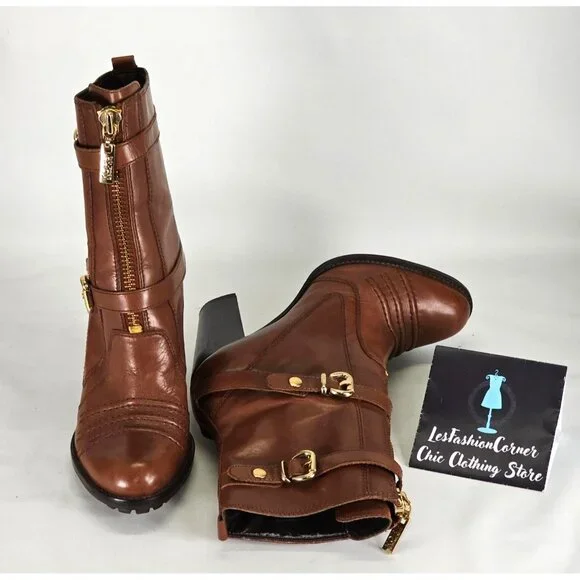 Michael Kors Women's Brown Leather High Heel Mid Calf Boots  Size 10W 302 - Picture 10 of 15